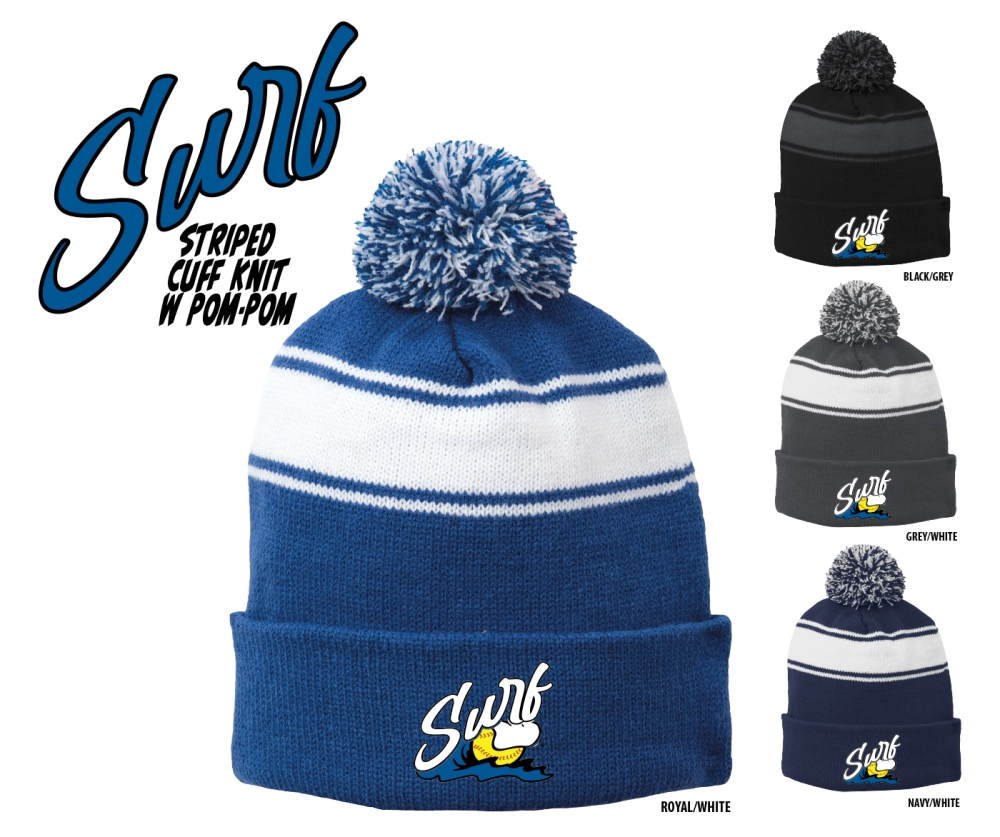 SURF OFFICIAL EMBROIDERED STRIPED CUFF KNIT w POM-POM by PACER