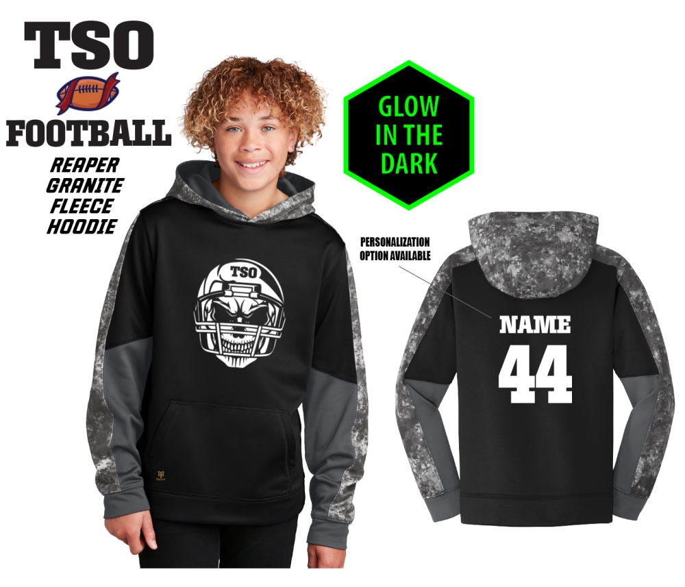 TSO FOOTBALL REAPER GLOW IN THE DARK GRANITE FLEECE HOODIE by PACER