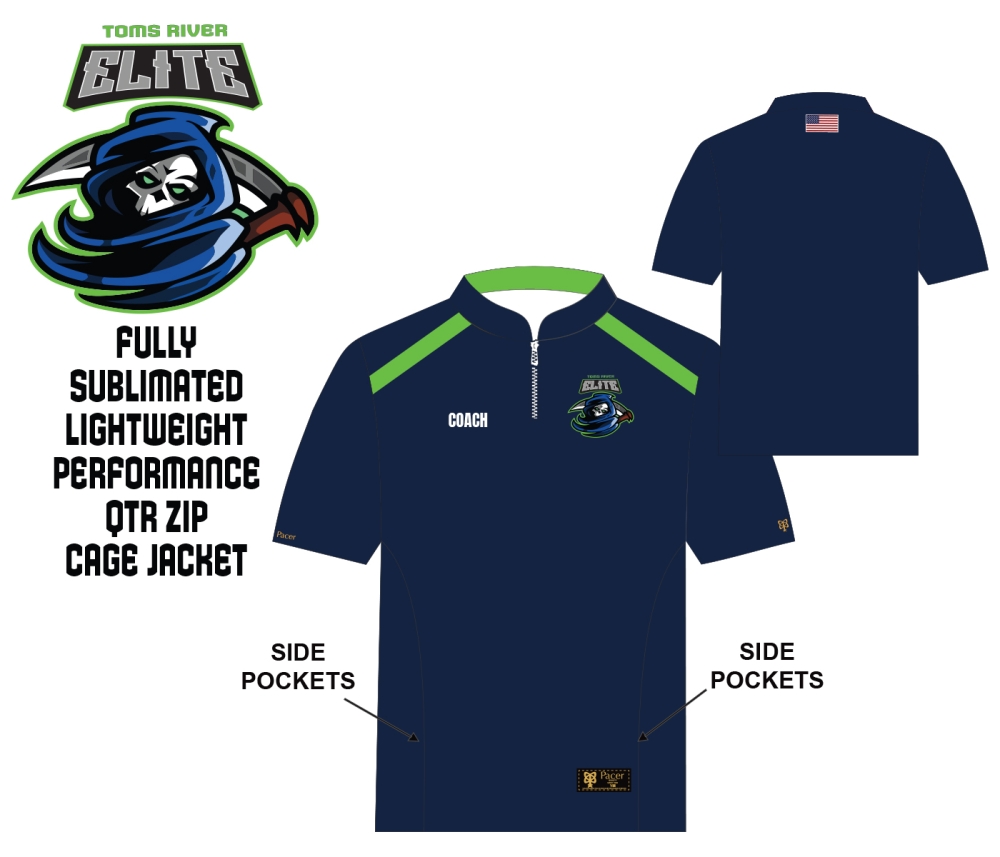 ELITE FULLY SUBLIMATED LIGHTWEIGHT QTR ZIP CAGE JACKET   by PACER