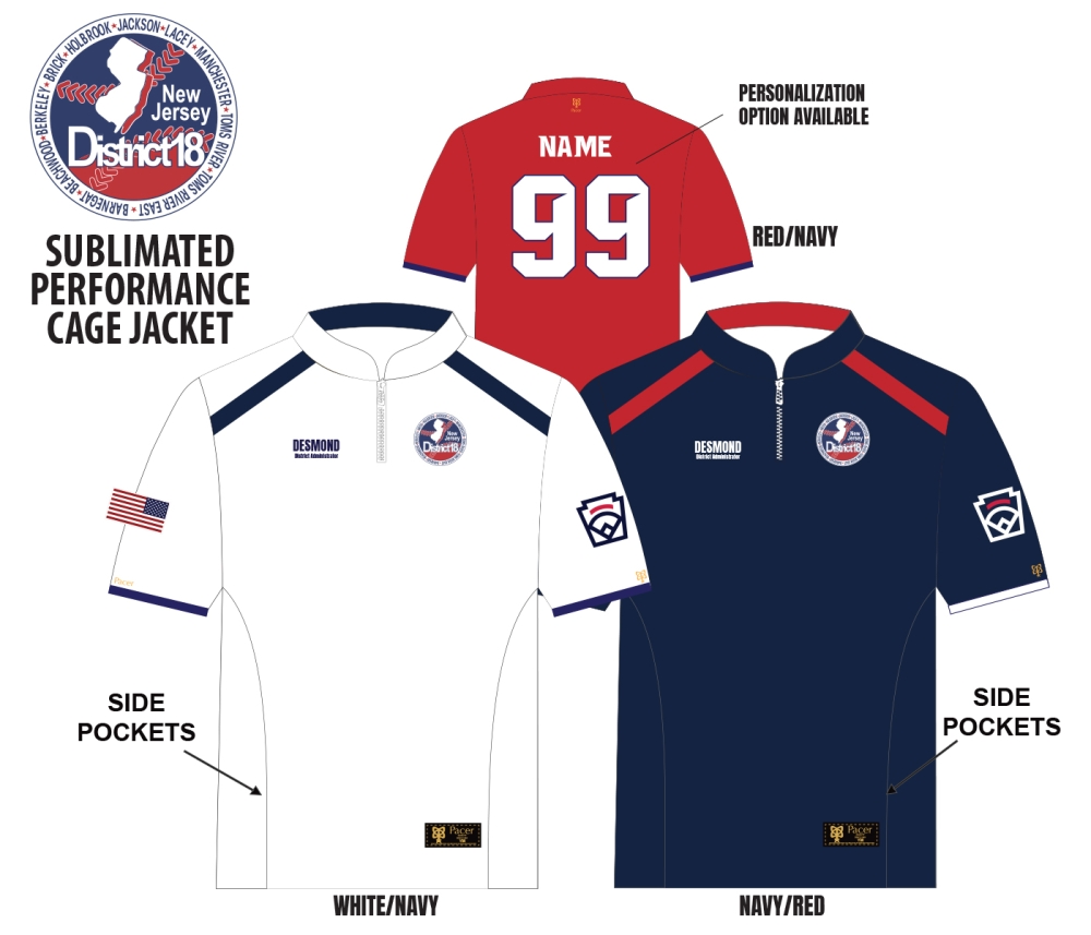D18 LITTLE LEAGUE FULLY SUBLIMATED LIGHTWEIGHT QTR ZIP CAGE JACKET  by PACER