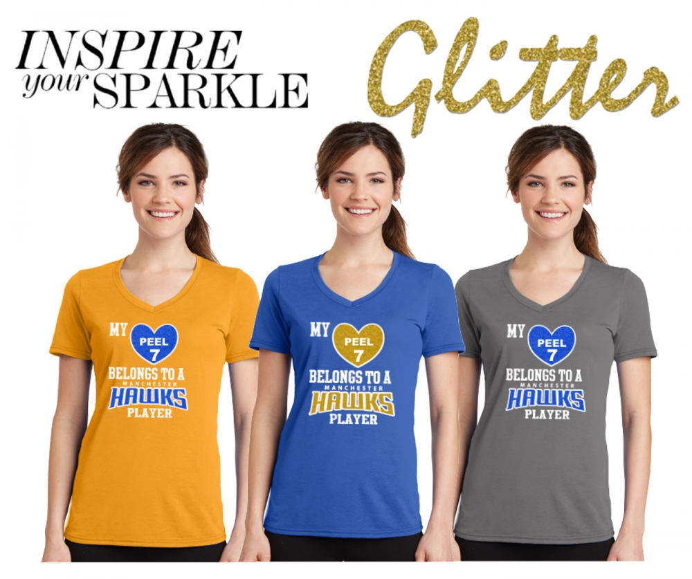 HAWKS MY HEART BELONGS GLITTER V-NECK NECK TEE by PACER