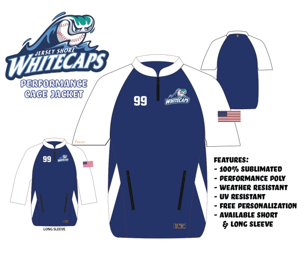 JERSEY SHORE WHITECAPS OFFICIAL ON-FIELD 1/4 ZIP PERFORMANCE CAGE JACKET  by PACER